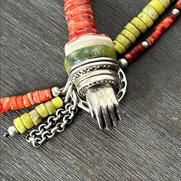 Artisan Coral Spiny Oyster 925 Silver Necklace